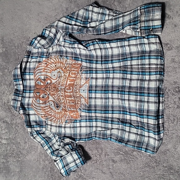 Affliction Black Premium Button Down Blue Plaid Women's Sz Small - Picture 2 of 2